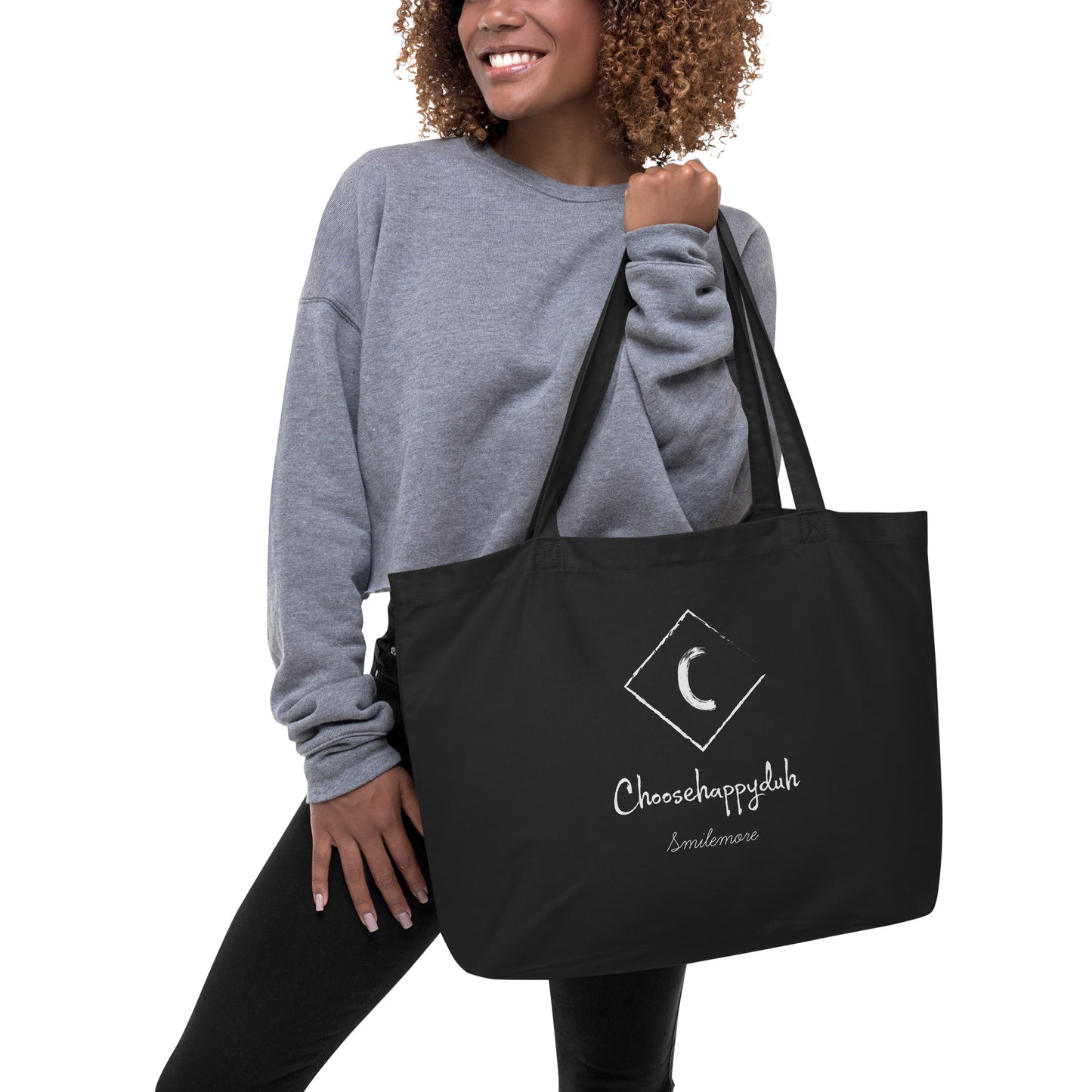 choosehappyduh White Original Logo Large organic tote bag