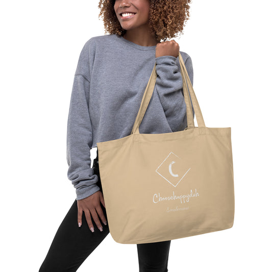 choosehappyduh White Original Logo Large organic tote bag